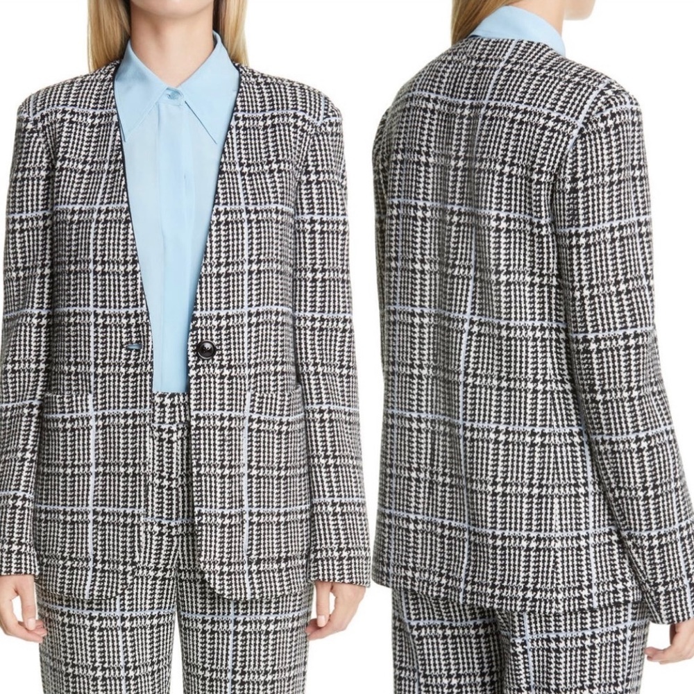 St John Collection Prince of Wales Plaid Check Knit Wool Blend Plus Size Blazer - Picture 3 of 16